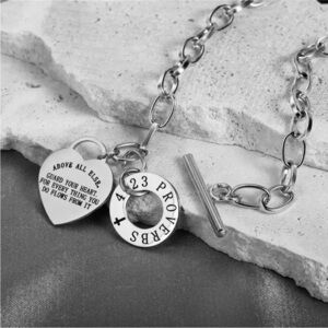 New Silver Proverbs 4:23 Stainless Steel Cross Heart Pendant Necklace 18"